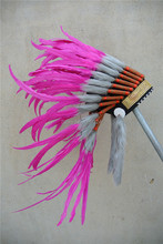 Hot Pink indian Feather headdress war bonnet Replica made feather costumes feather headdress feather headpiece costume 2024 - buy cheap