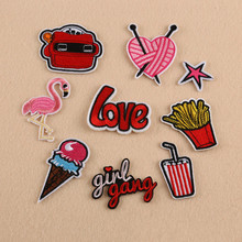 9pcs/lot DIY Heart French fries Flamingo Patches Iron On Embroidery Patch Badges Applique Clothes Clothing Sewing Supplies 2024 - buy cheap