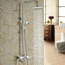 Recém estilo euro conjunto torneira do chuveiro do banheiro cromo terminado 8 "chuva chuveiro banheira misturadora torneira da parede montado 2024 - compre barato