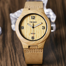 Relógio de pulso esportivo masculino, pulseira de couro genuíno com pulseira de madeira para homens e mulheres 2024 - compre barato
