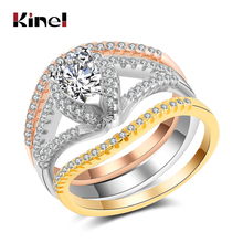 Kinel pçs/set 3 de Luxo Anel de Casamento Para As Mulheres Moda 3pcs Mix Cores Zircon Anéis de Metal Acessórios de Jóias Presente Do Partido 2024 - compre barato