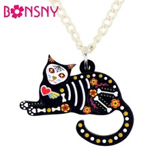 Bonsny-Collar con colgante de gato para mujer y niña, gargantilla de acrílico con diseño Floral elegante para Halloween, joyería de animales de Anime 2024 - compra barato