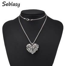 Seblasy Silver Color Long Sweater Chain Necklaces Crystal Heart Pendants Necklaces For Women Party Jewelry Collier Femme Bijoux 2024 - buy cheap