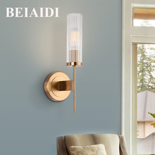 BEIAIDI E27 скандинавский минималистичный Золотой стеклянный настенный светильник для отеля, дома, спальни, рядом с лампой, зеркало для ванной, передний настенный светильник, бра 2024 - купить недорого