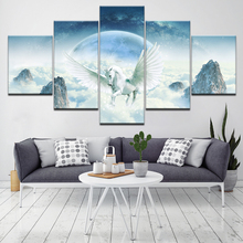 5 panel Wall Art Pictures Flying Horse white wing Kid room Modern Home Decor Canvas Print Oil Painting Fashion Modular Artwork 2024 - buy cheap
