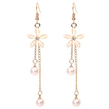 New Fashion Long Tassel Crystal Five Petal Flower Earrings Wild Chain Simulation Pearl Earrings Oorbellen Earrings For Women 2024 - buy cheap