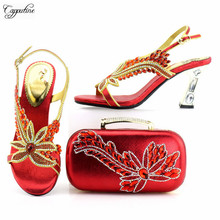 Casamento de luxo vermelho/partido sandália de salto alto e sapatos de noite saco conjunto com pedras agradável para a senhora 7437 calcanhar altura 8 cm 2024 - compre barato