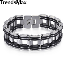 Trendsmax Men's Bracelet Hip Hop Motorcycle Biker Link Chain Black Rubber Stainless Steel Bracelet For Male Jewelry 20mm KKB461 2024 - buy cheap