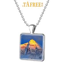 TAFREE Mount Qomolangma Chinese Scenery Square Pendant Necklace Trendy Design Cabochon Dome Chain Jewelry ZM29 2024 - buy cheap