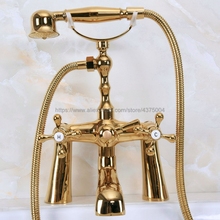 Luxury Polished Gold Brass Clawfoot Bathtub Faucet telephone style Bath Shower Water Mixer tap with Handshower Nna151 2024 - buy cheap