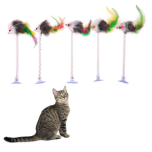 5 шт. эластичные игрушки для кошек перо ложная мышь Нижняя присоска интерактивные игрушки для кошек котенок игра ложная мышь игрушки для домашних животных продукты 2024 - купить недорого