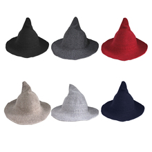 Women Modern Witch Hat Foldable Costume Sharp Pointed Wool Felt Halloween Warm Autumn Winter Cap 2024 - buy cheap