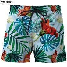 Yx girl short masculino estampado 3d, calções casuais para homens e mulheres com estampa floral, verão de 2018 2024 - compre barato
