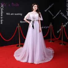 He's Bride Elegant Lace Flare Sleeves Floor-Length Sweep Train Evening Dresses Long Purple Custom Party Gown Vestidos De Noche 2024 - buy cheap
