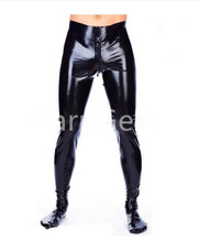 Sexy Black Latex Pants Rubber Leggings with Crotch Zipper 2024 - buy cheap