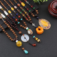 Vintage Ethnic Triangle Nepal Buddhist Mala Necklace Wood Beads Statement Necklaces Buddha Pendants Necklace Women men 2024 - buy cheap