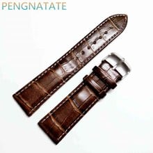 22mm Brown Genuine Leather Strap Polished Stainless Steel Clasp Buckle Watch waterproof Needle buckle Band PENGNATATE 2024 - buy cheap