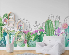 beibehang Custom 3d wallpaper mural Children's room hand-painted cactus flowers TV living room sofa background wall 3d wallpaper 2024 - buy cheap