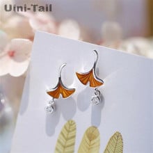 Uini-Tail hot new 925 Tibetan silver small fresh ginkgo leaves earrings Korean fashion tide flow high quality jewelry ED353 2024 - buy cheap