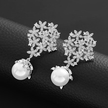 Fashion Style Cubic Zirconia and Pearl Pendant earrings clips on the ears jewelry earrings with stones For Women 2024 - buy cheap