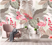 Custom wallpaper Nordic minimalist small fresh flamingo tropical leaves TV background papel de parede papier peint 2024 - buy cheap