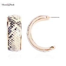 Banny Pink Chunky C Shape Stud Earrings For Women Sexy Snake Skin Post Earrings Pu Leather Metal Geometric Earrings Za Jewelry 2024 - buy cheap