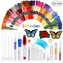 136Pcs Embroidery Pen Punch Needle Kit Embroidery Patterns Craft Accessories Tool 100pcs Threads For DIY Sewing Knitting Tools 2024 - buy cheap