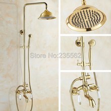 Gold Color Brass NEW Bathroom Ceramic Handle Rain Shower Faucet Set Wall Mounted Bathtub Mixer Tap W/ Ceramic Hand Spray lgf423 2024 - buy cheap