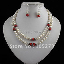 Stunning!jewelry set AA 7-8mm red coral Genuine freshwater pearl necklace earring Hot sale woman's jewelry free shipping A2406 2024 - buy cheap
