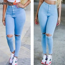 Calça jeans slim feminina, nova moda, sexy, justa, cintura alta, stretch, jeans quebrado, zíper 2024 - compre barato
