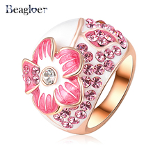 Beagloer Brand Pink Enamel Flower Rings Fashion Rose Gold Color Ring Genuine  Elements Austrian Crystal Ri-HQ0015-b 2024 - buy cheap