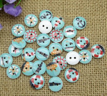 100pcs Fashion 15mm Mixed White Round Blue Anchor Pattern Wooden Buttons For Clothes Crafts Sewing Scrapbooking DIY Accessories 2024 - buy cheap