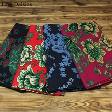 Tela de flores grandes para decoración del hogar, tejido de algodón/Lino rojo fucsia azul oscuro para bricolaje, cojín, ropa, vestido, mantel artesanal, textil 2024 - compra barato