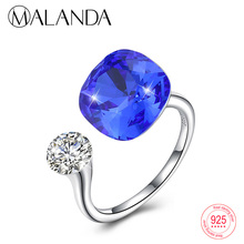 MALANDA Round Crystals From Swarovski Rings For Women Fashion 925 sterling silver Luxury Resizable Rings Romantic Jewelry Gift 2024 - buy cheap