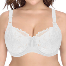 White mesh bras for women lace bralette embroidery underwire sexy lingerie bra floral 36DD 38DD 40DD 42DD 44DD 46DD Underwear BH 2024 - buy cheap
