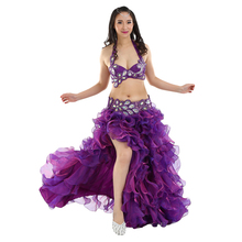 Conjunto de fantasia de dança do ventre oriental, 2/pçs, cinto de sutiã, saia de chiffon, adulto, traje de performance de dança do ventre profissional, roupa de dança do ventre 2024 - compre barato