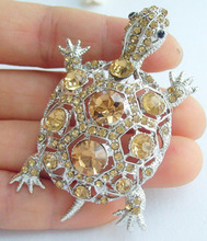 2.36" Cute Turtle Tortoise Animal Brooch Pin Pendant Brown Rhinestone Crystal EE03631C6 2024 - buy cheap