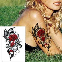 Временные татуировки и боди-арт татуировки на Хэллоуин рукава татуировки красная Черная роза череп тату для девочек сексуальные татуировки розы цветок мужчины 2024 - купить недорого