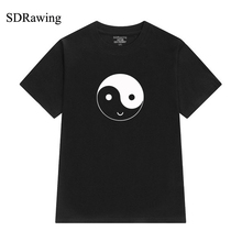 Camisetas de algodón con estampado de cara feliz para mujer, Camisetas estampadas con símbolo de Yin y Yang, ropa Hipster para mujer 2024 - compra barato