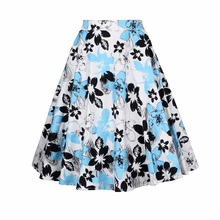 2018 New Summer Black Skirt Women High Waist Plus Size Floral Print Polka Dot Ladies Summer Skirts Skater 50s Vintage Midi Skirt 2024 - buy cheap