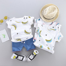 Children's clothing summer new boy baby short-sleeved shorts two-piece small and medium children casual suit banana pattern 2024 - buy cheap