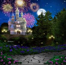 fairy tale castle approach fireworks full moon Forest photo backdrop Computer print children kids background 2024 - buy cheap