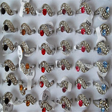 Anéis de moda estilo misto qianbei 50 peças com strass para crianças anéis de cristal para mulheres joias presentes atacado 2024 - compre barato