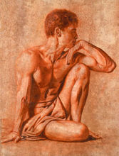 Pintura al óleo de costo gratis, pintura al óleo desnuda, fuerte, joven sentado, sin marco 2024 - compra barato