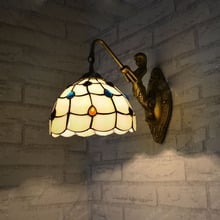 Luminária de parede tiffany led e27 vintage, ferro forjado com vidro fosco, abajur de parede para quarto e cabeceira 2024 - compre barato