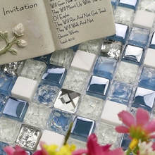 Mediterranean blue glass mixed  white stone tiles mosaic for bathroom shower tiles ,   fireplace mosaic tiles wall tiles 2024 - buy cheap
