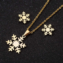 Jisensp Lovely Sonwflake Stainless Steel Jewelry Sets Lovely Snow Flower Pendant Neckalce Earrings for Women Kids Christmas Gift 2024 - buy cheap