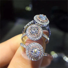 S925 prata esterlina anéis de casamento para as mulheres rosa redondo zircônia cúbica anel de pedra noivado nupcial jóias finas bijouterie 2024 - compre barato