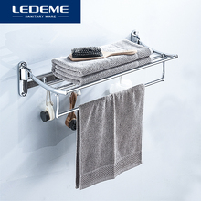 LEDEME-toallero de baño montado en la pared, soporte de toalla de baño doble, rieles de toalla, sencillo, cromado, 60cm de longitud, L809 2024 - compra barato