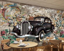 Papel de parede Vintage classic car through the wall 3d wallpaper for living room tv sofa wall bedroom kitchen restaurant bar 2024 - buy cheap